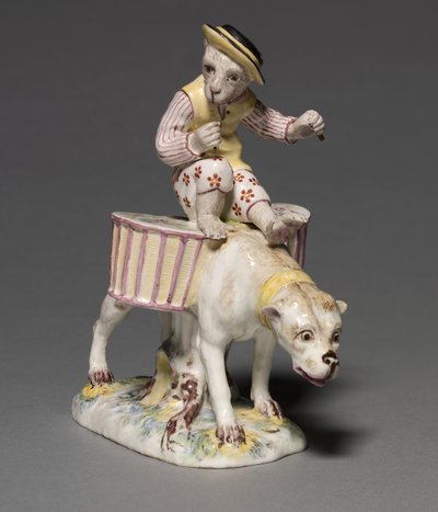 Figura di una scimmia su un cane, fabbricata dalla Mennecy-Villeroy Factory, Francia, c.1760 da French School