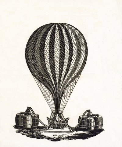 Riempimento di una mongolfiera con gas, c.1790 da French School