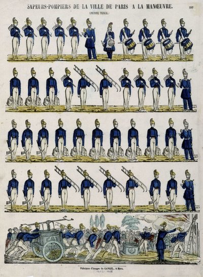 Vigili del fuoco della città di Parigi in manovra - Immagine di Epinal, circa 1852 da French School