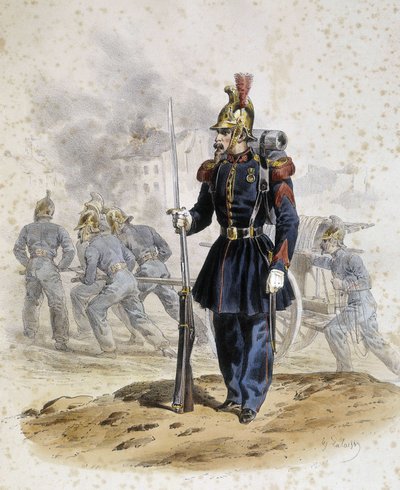 Vigili del fuoco intorno al 1860 - disegno di Lalaisse, Arts Deco da French School