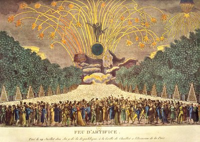 Spettacolo pirotecnico alla Grille de Chaillot a Parigi per celebrare la pace, 14 luglio 1801 da French School