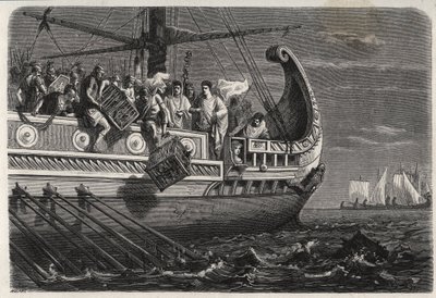 Prima guerra punica - Publio Claudio Appio Pulcro (morto intorno al 240 a.C.) prima della battaglia di Drepanum (249 a.C.) getta i polli sacri in mare da French School