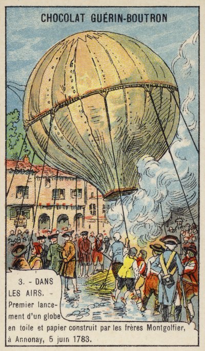 Primo lancio di una mongolfiera da parte dei Fratelli Montgolfier, Annonay, Francia, 5 giugno 1783 da French School