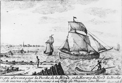 Barca da pesca per merluzzo e aringa del nord - incisione, n.d da French School