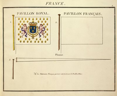 Bandiera di Luigi XVIII e Carlo X, re di Francia, da Pavillons des Puissances Maritimes da French School