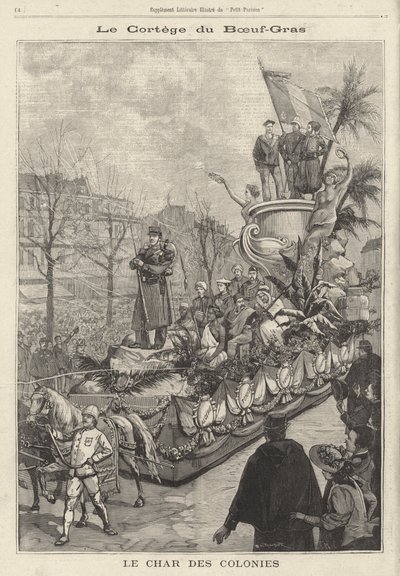 Carro delle Colonie nella processione del carnevale di Boeuf Gras, Parigi, Francia da French School