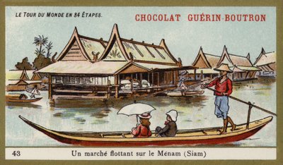 Mercato galleggiante sul fiume Menam, Siam da French School
