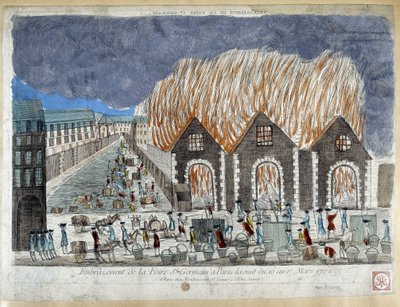 Fiera di Saint Germain a Parigi, la notte del 16-17 marzo 1762 - incisione da French School