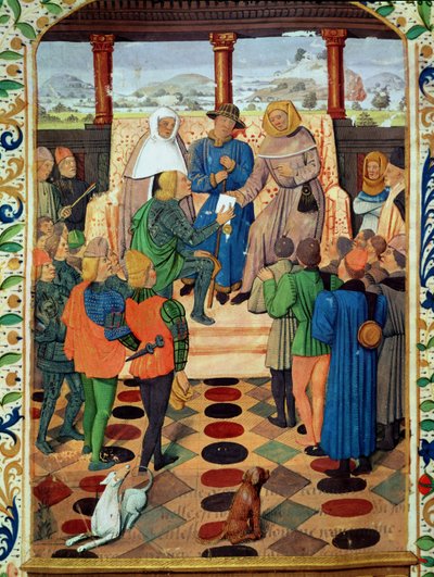 Fol.185v Carlo VII (1403-61) che consegna un documento a Giovanna d