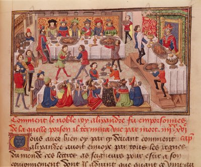 Fol.298r Come il Nobile Re Alessandro fu Avvelenato, illustrazione da un libro di Jean Wauquelin, dalla Histoire du Grand Alexandre 1460 da French School