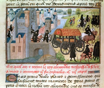 Come Alessandro Magno (356-323 a.C.) morì e fu sepolto, dal manoscritto di Jean Vauquelin, da Histoire du Grand Alexandre, 1460 da French School