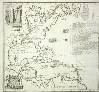 Mappa pieghevole della costa atlantica del Nord America, 1714 da French School