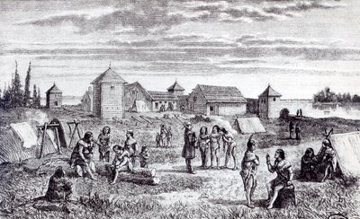 Fort Youkon, una stazione commerciale della Hudson Bay Company, XIX secolo da French School