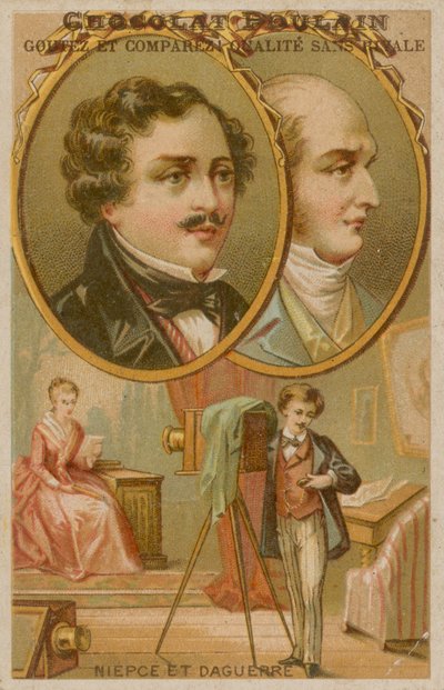 I fondatori della fotografia Niépce e Daguerre con fotografo da French School