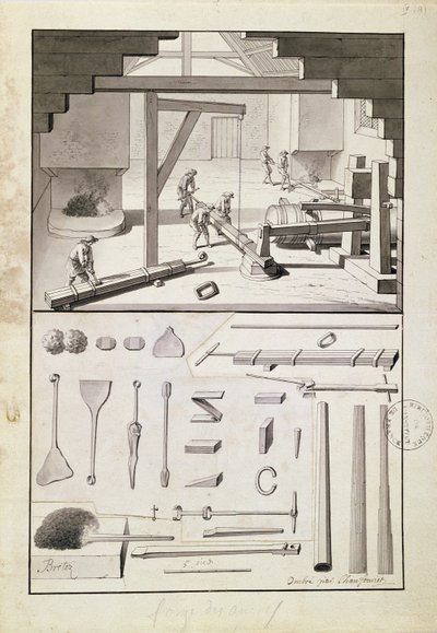 Fonderia, disegno per la Description des Arts et Métiers, di L. Simonneau, che ispirò Diderot per l