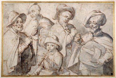 Quattro suonatori di ghironda e un ragazzo con un flauto, c.1650-99 da French School