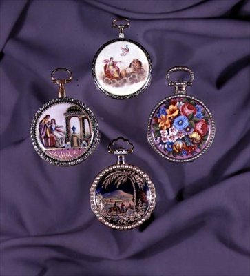 Quattro casse di orologi gioiellate e smaltate, fine XVIII secolo da French School