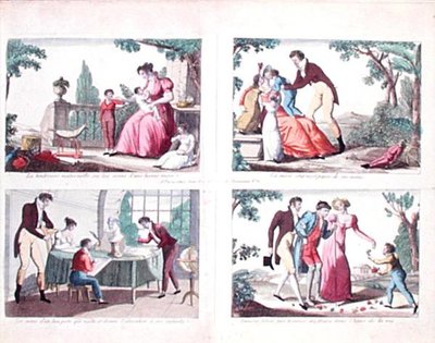 Quattro scene che raffigurano le responsabilità genitoriali, inizio XIX secolo da French School