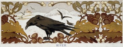 Le quattro stagioni, inverno: corvo su una quercia - cromolitografia, fine XIX secolo da French School