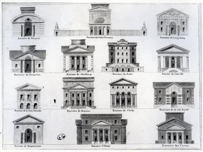 Quattordici delle barriere progettate da Claude Nicolas Ledoux per il Muro dei Fermiers-Généraux che circonda Parigi da French School