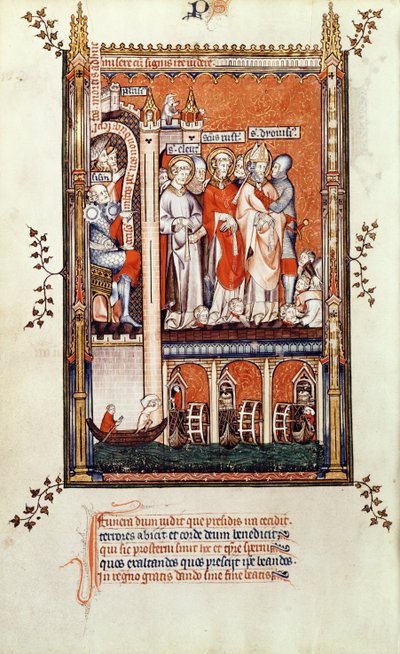 Sisinnio che mostra i corpi di altri martiri a San Denis e ai suoi compagni, da Vie de St. Denis, 1317 da French School