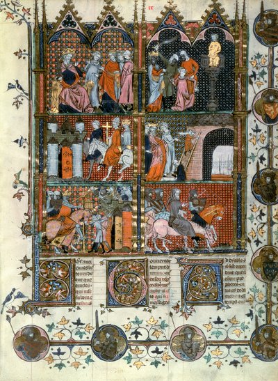 Le Crociate: La presa di Gerusalemme da parte dei Turchi e il massacro dei Cristiani, da Le Roman de Godefroi de Bouillon da French School