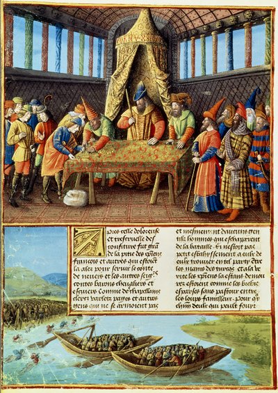 Bayezid I riceve il riscatto, dai Passages faits Outremer scritto da Sebastien Mamerot, c.1490 da French School