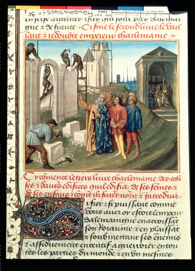 Fr 6465 f.96 Costruzione della Chiesa di Aix La Chapelle da Carlo Magno (742-814) da French School