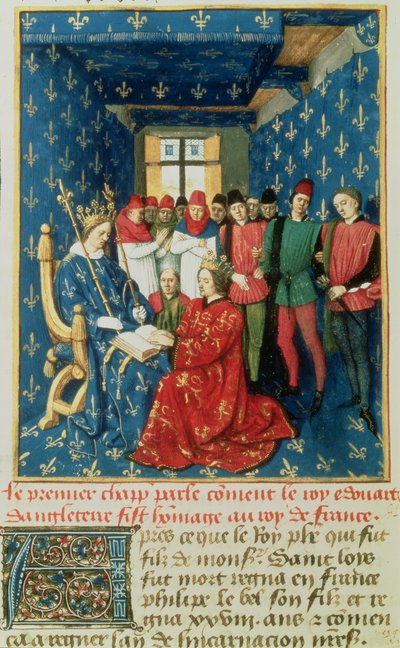 Edoardo I (1239-1307) rende omaggio al Re di Francia, Filippo IV il Bello (1268-1314), per il Ducato di Aquitania da French School