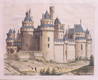 Francia, Castello Medievale di Pierrefonds, restaurato da Violet le Duc da Moniteur des Architectes, incisione da French School