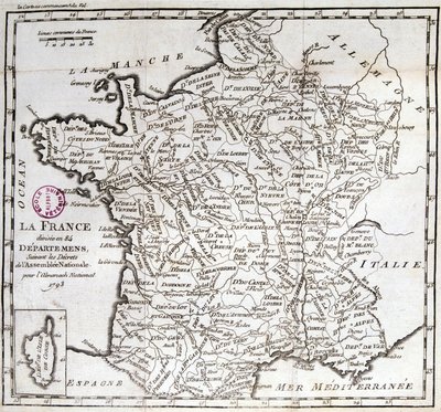 Francia divisa in 84 dipartimenti secondo i decreti dell