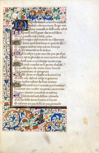 Francesco Petrarca (Petrarca): incipit da un manoscritto miniato della Scuola Francese del XIV secolo. Biblioteca Comunale di Rimini da French School