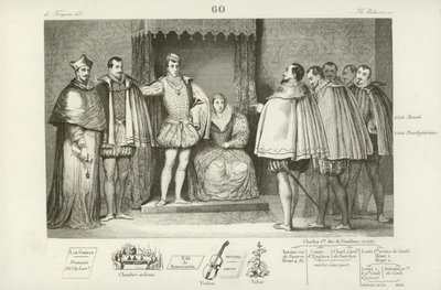 Francesco II di Francia informa i deputati del parlamento che ha scelto i suoi zii, il Duca di Guisa e Carlo, Cardinale di Lorena, per governare per lui, 1559 da French School
