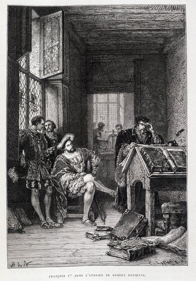 Francesco I nello studio di Robert Estienne - incisione da French School