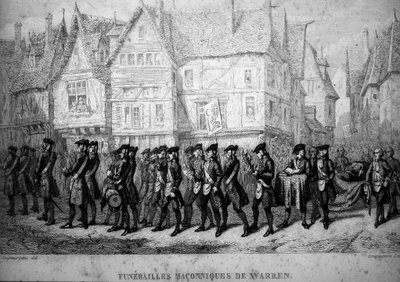 Massoneria: funerale massonico di Warren Hastings (1732-1818), amministratore coloniale britannico. Incisione da 