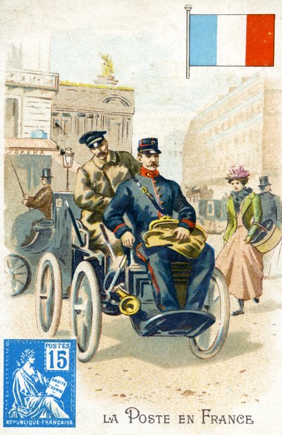 Postino francese in un veicolo elettrico, fine XIX secolo da French School