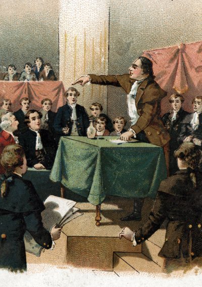 Rivoluzione francese - Georges Jacques Danton (1759-1794) esclamando "Per sconfiggere, abbiamo bisogno di audacia, e sempre audacia" agosto 1792 da French School