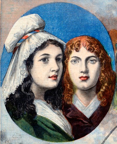 Rivoluzione francese - Le eroine francesi: le sorelle Felicite (1770-1841) e Theophile (1875-1819) di Fernig che combatterono vestite da uomo contro gli austriaci per sorvegliare il loro padre nel 1792 - illustrazione da 