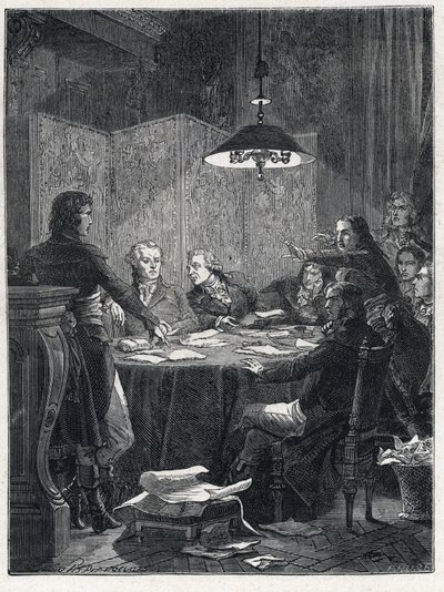 Rivoluzione Francese: Riunione del Comitato di Salvezza Pubblica, un governo rivoluzionario istituito dalla Convenzione Nazionale nel 1793. da French School