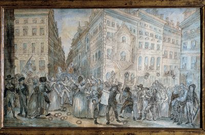 Rivoluzione francese: scena di strada parigina: il venditore del giornale L
