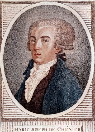 Rivoluzione francese: ritratto del poeta diplomatico e storico Marie Joseph Chenier (1764-1811), autore del "Chant du depart" incisione del XIX secolo. da French School