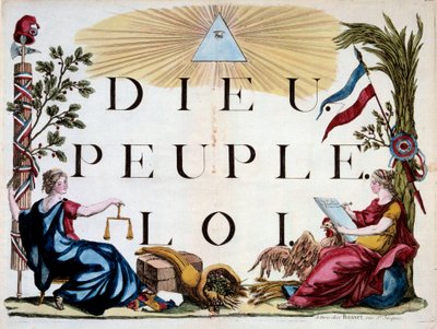 Rivoluzione Francese: il triangolo divino che illumina Dio, il Popolo e la Legge, le allegorie della Francia, della Giustizia, dell