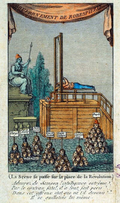 Rivoluzione francese: "il boia che si ghigliottina" Satira contro Maximilien Robespierre da French School