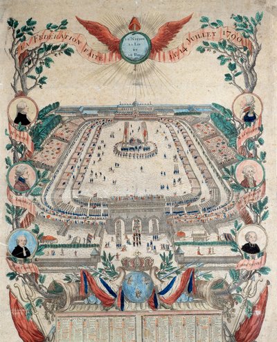 Rivoluzione Francese: vista della festa della federazione nazionale il 14/07/1790 al Campo di Marte. Incisione del 1790. Parigi, Archivi Nazionali da French School