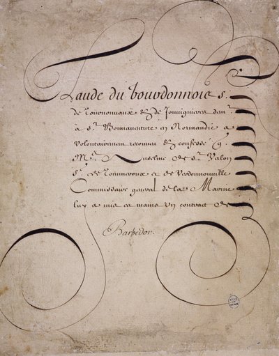 Calligrafia francese: Lettera della camera dei conti di Louis Barbedor intorno al 1640. da French School