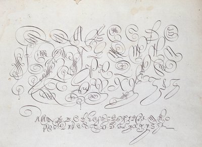 Calligrafia francese: Tavola di lettere capitali, incisione di Frisius, calcografo del re da Robert Vignon nel giardino della scrittura intorno al 1600 da French School
