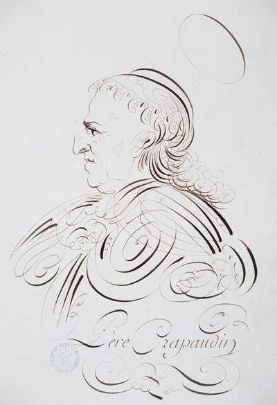 Calligrafia francese: Ritratto di Padre Crapaudin di Bernard di Parigi intorno al 1780. Biblioteca storica della città di Parigi da French School