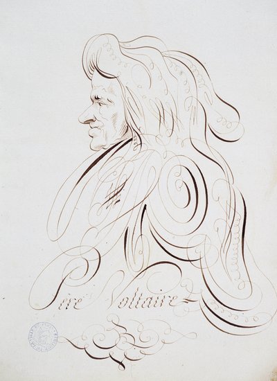 Calligrafia francese: Ritratto di Padre Voltaire di Bernard de Paris intorno al 1780. Biblioteca storica della città di Parigi da French School