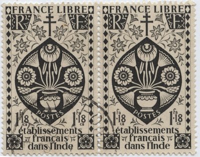 Stabilimenti francesi in India - FRANCE LIBRE e Croce di Lorena - Francobollo 1942 da French School