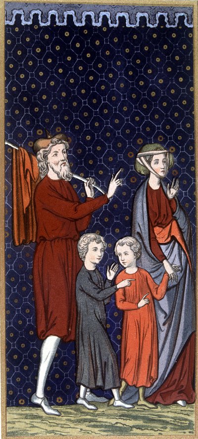 Famiglia francese nel XIV secolo - in "Arti suntuarie del costume e dei mobili", ed. Mangard-Maugé da French School